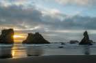 Oregon-Bandon Beach Wizards Hat and other formations at sunset Art Print